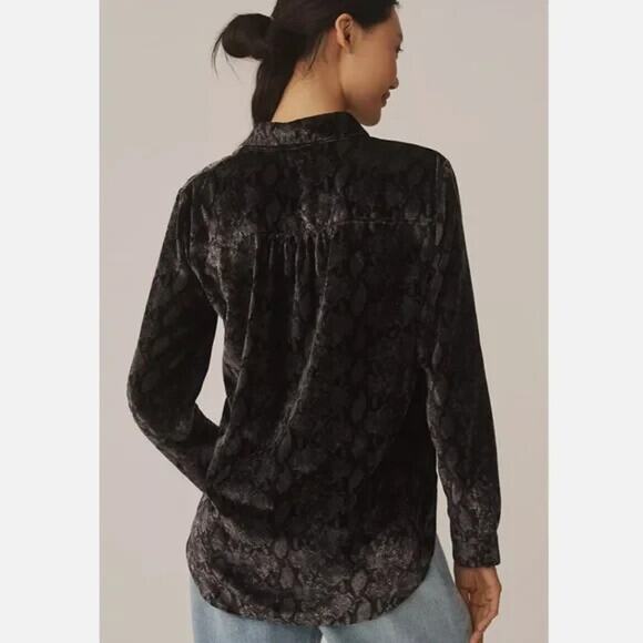 NWT Anthropologie The Hadley Relaxed Velvet Buttondown Shirt Sz S Grey #8A506 - Picture 3 of 9
